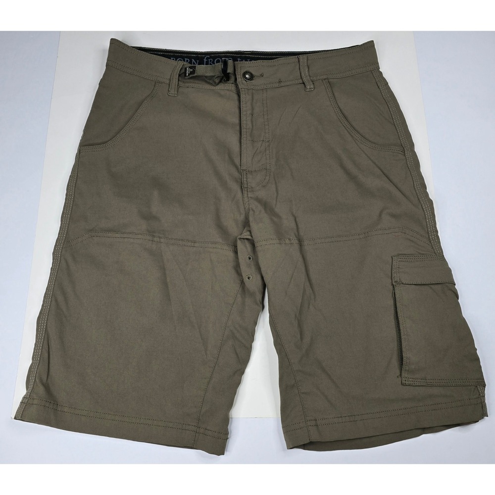 Prana Zion Cargo Shorts Mens 33 Olive Brown Stretch Hiking Climbing 12 Inseam